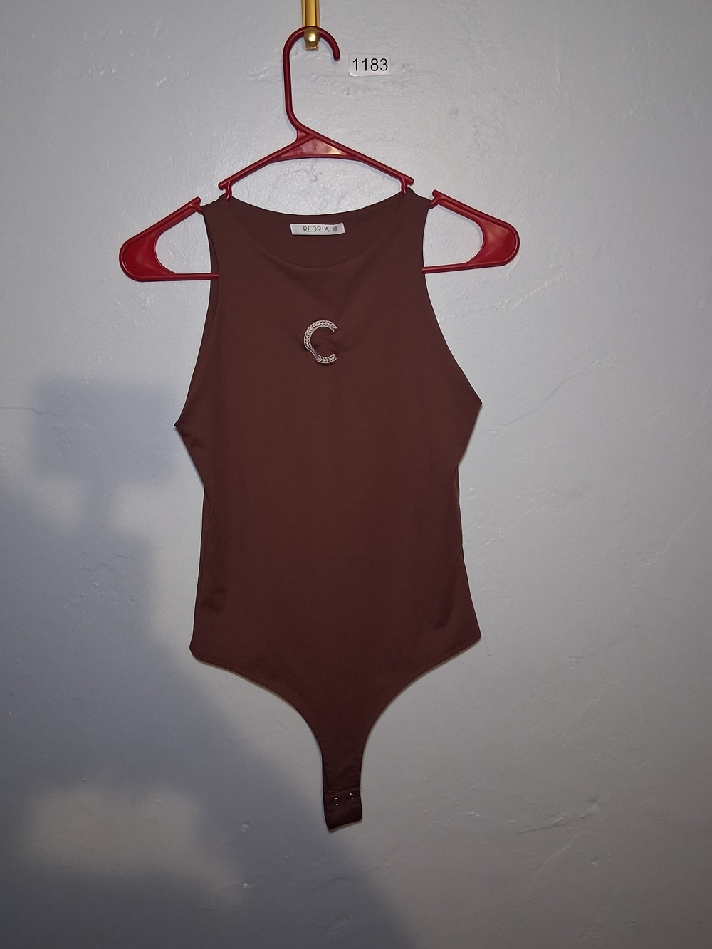 ReoRia Brown Sleeveless Bodysuit with C Logo Accent